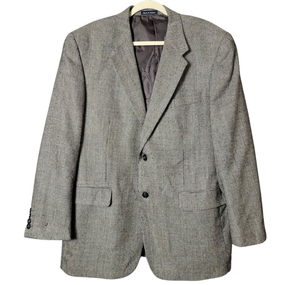 Alan Flusser Mens Lambswool Cashmere Houndstooth 2 Button Sport Coat Blazer 44R